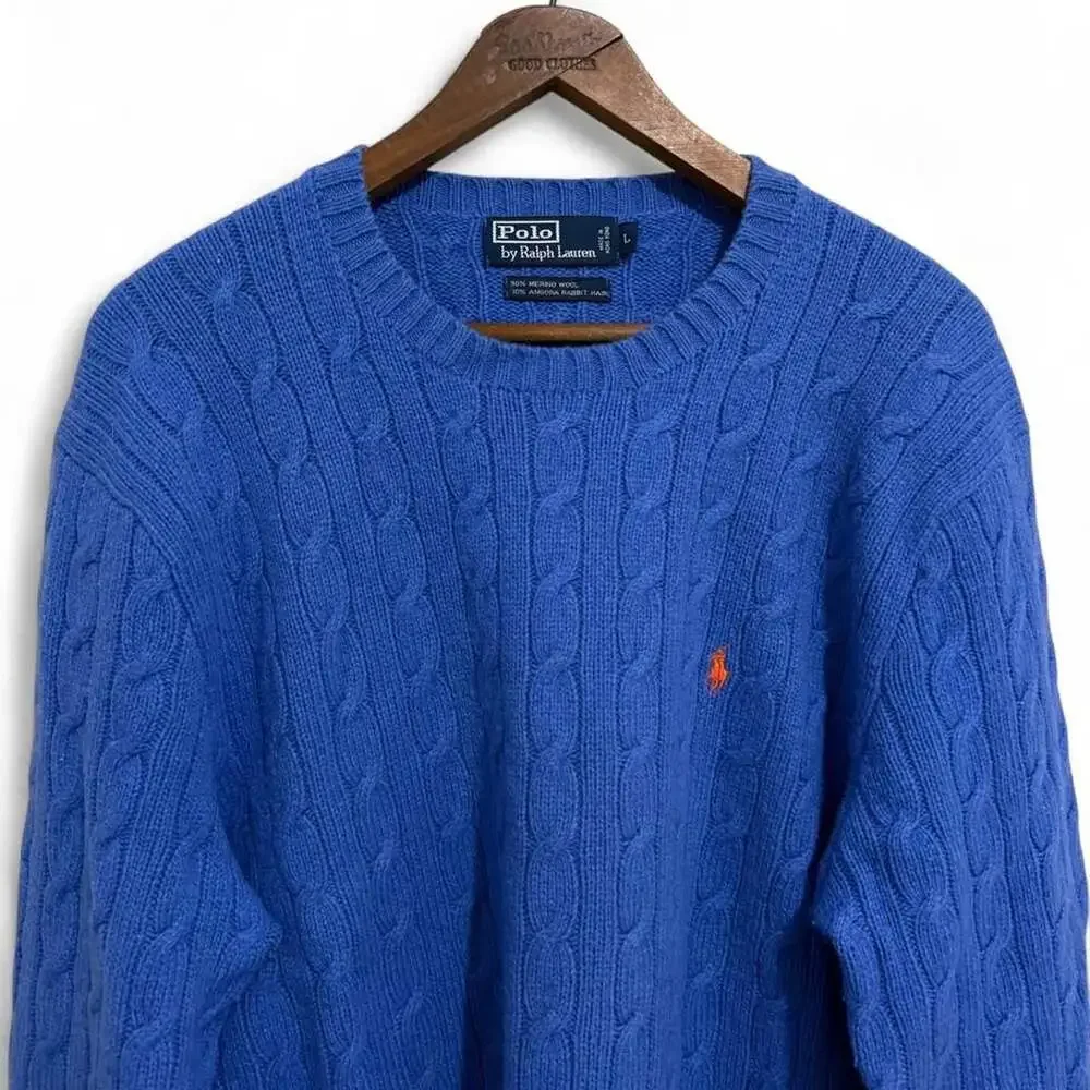 Vintage Polo by Ralph Lauren Royal Blue Cable Knit Merino Wool Sweater